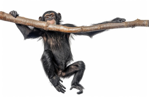 Photo a monkey swinging from a branch isolated on a white background