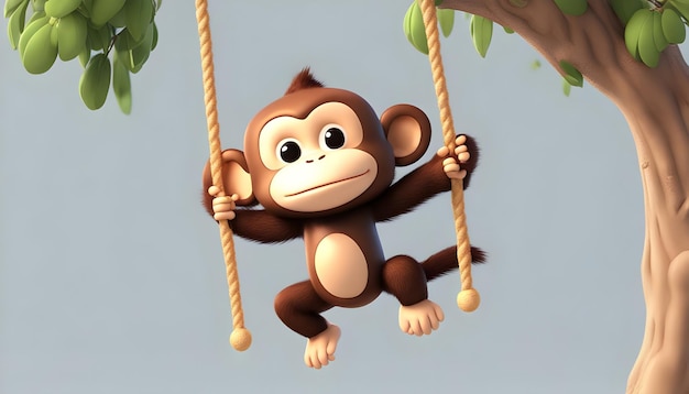 Photo a monkey swinging on a rope with a tree in the background