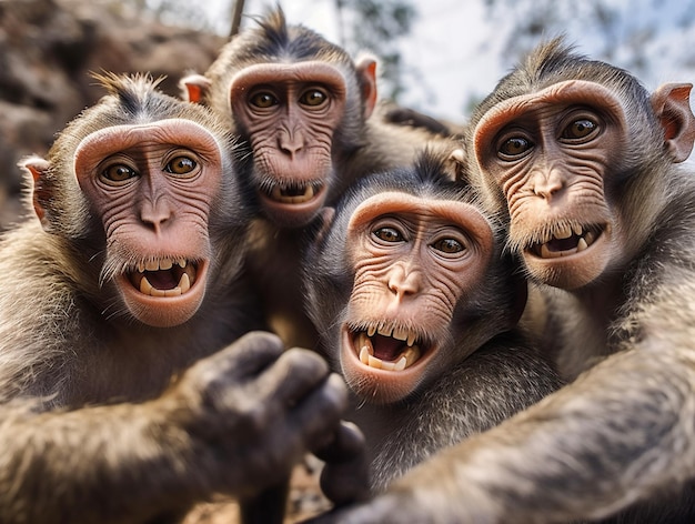 Monkey Taking a Selfie Funny Photo AI GeneratedGroup of Monkey Taking a Selfie Funny Photo AI Generated