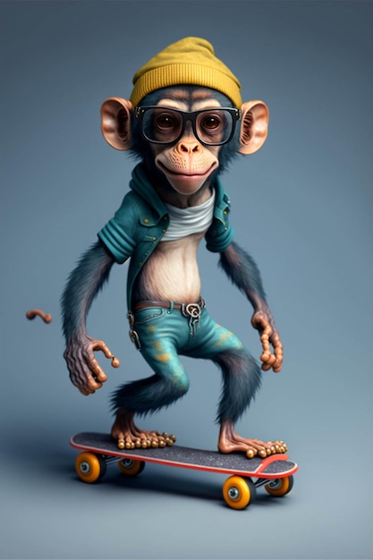 Monkey that is standing on a skateboard generative ai