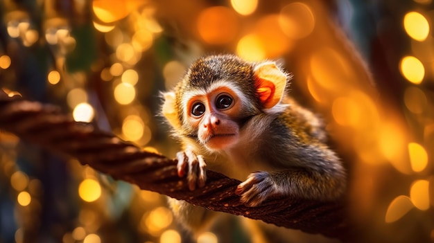 木の上の猿 美しいオレンジ色の目を持つ猿 高いコントラスト
