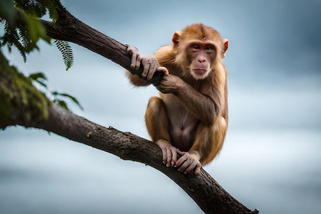 A monkey on a tree branch with the word monkey on it