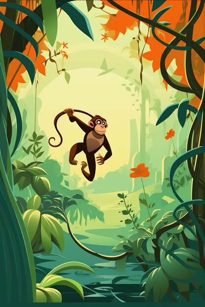 monkey on a tree with a background of trees and plants