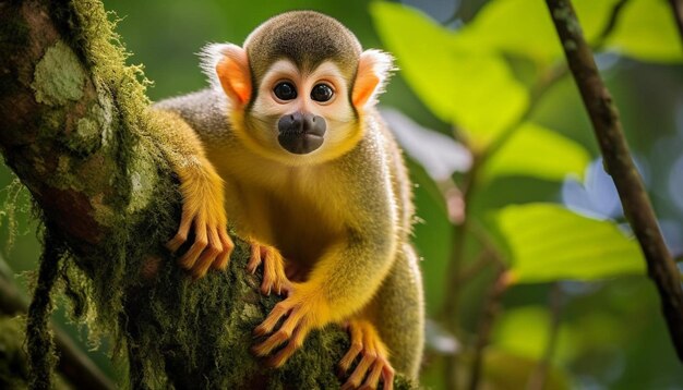 Photo a monkey on a tree with a blurry background