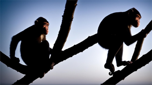A monkey in a tree with a monkey on it