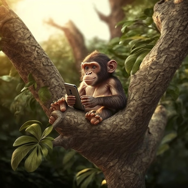 monkey using cell phone