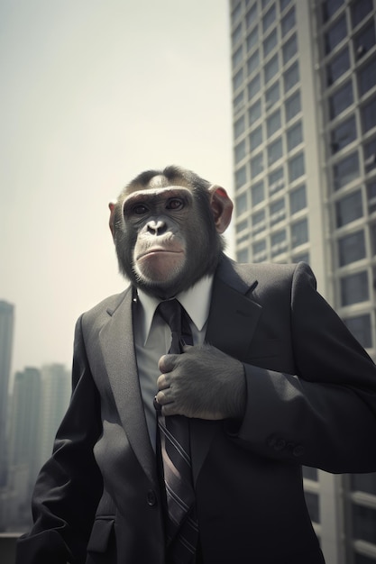 사진 양복과 넥타이를 입은 원숭이 사업가 생성 ai