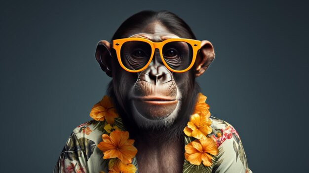 A monkey wearing a Hawaiian shirt and Sunglasses AI generative