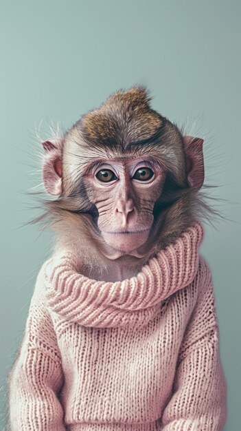 Photo monkey wearing pink sweater