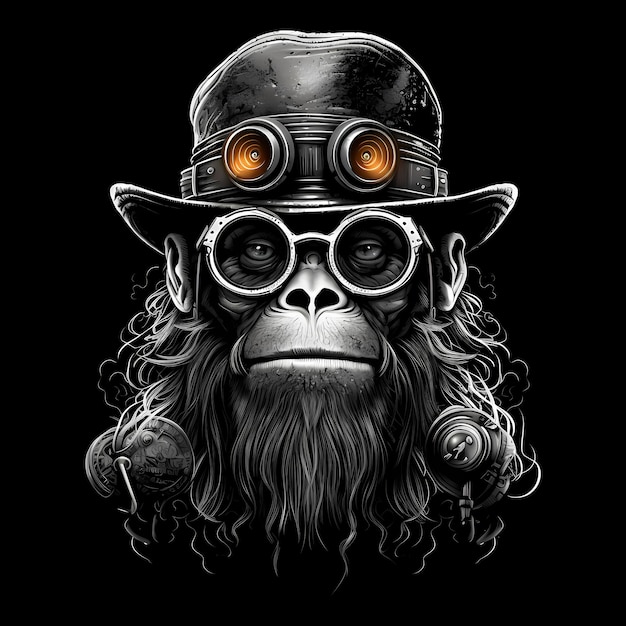 Photo monkey wearing steampunk hat google glass