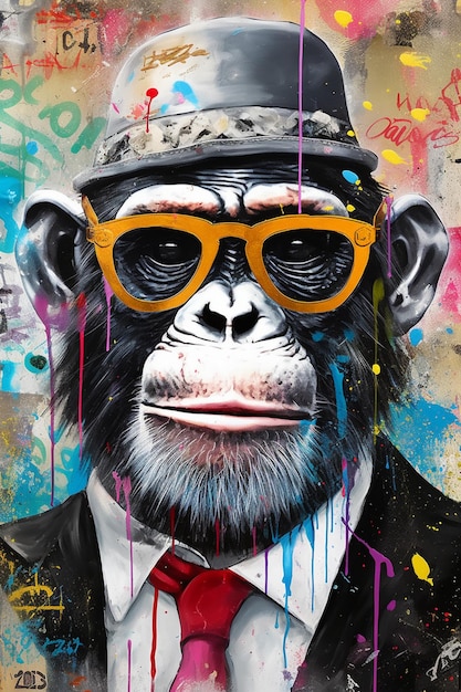 スーツと眼鏡をかけた猿が描かれており、猿という文字が描かれています。
