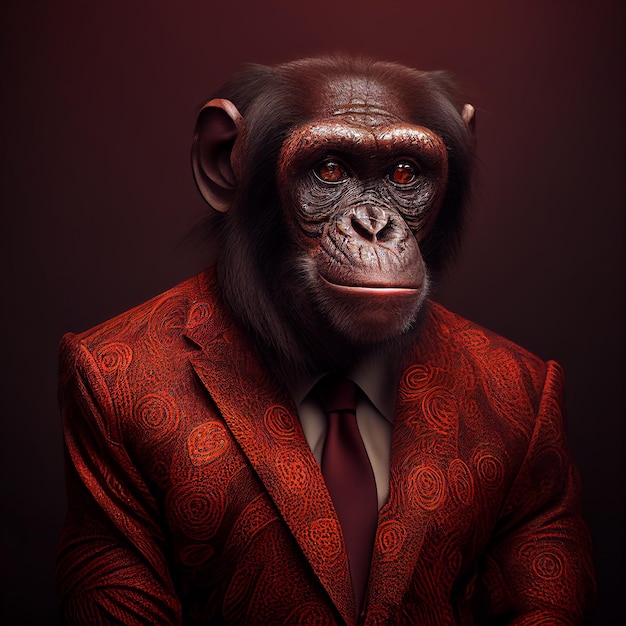 A monkey wearing a suit that says'monkey'on it