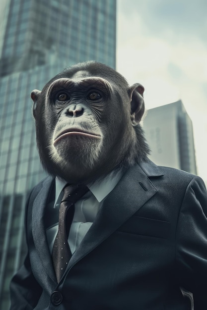 Monkey wearing a suit and tie businessman generative ai