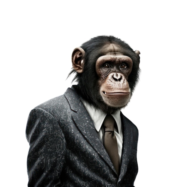 Photo a monkey wearing a suit and tie with the word monkey on it.