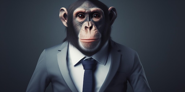 A monkey wearing a suit with the word monkey on it