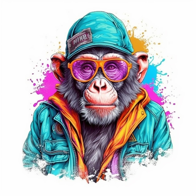 A monkey wearing sunglasses and a cap with a jacket generative ai