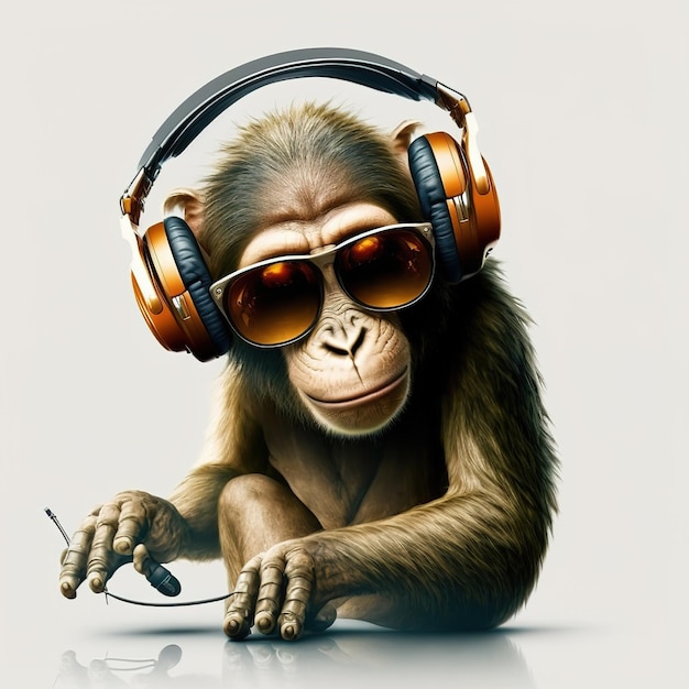 Photo monkey wearing sunglasses and headphone