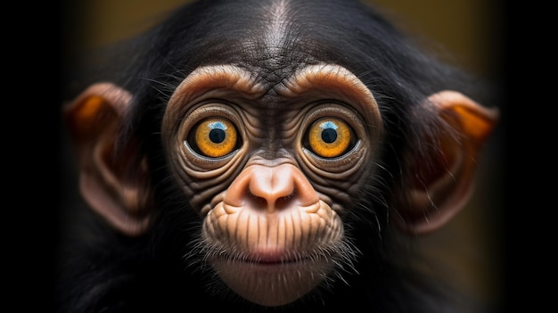 A monkey with big eyes is shown.