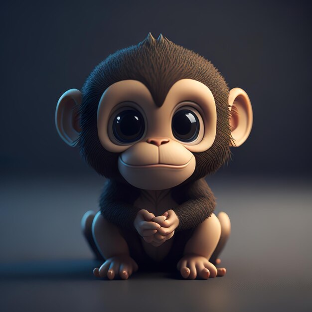 A monkey with big eyes sits on a dark background