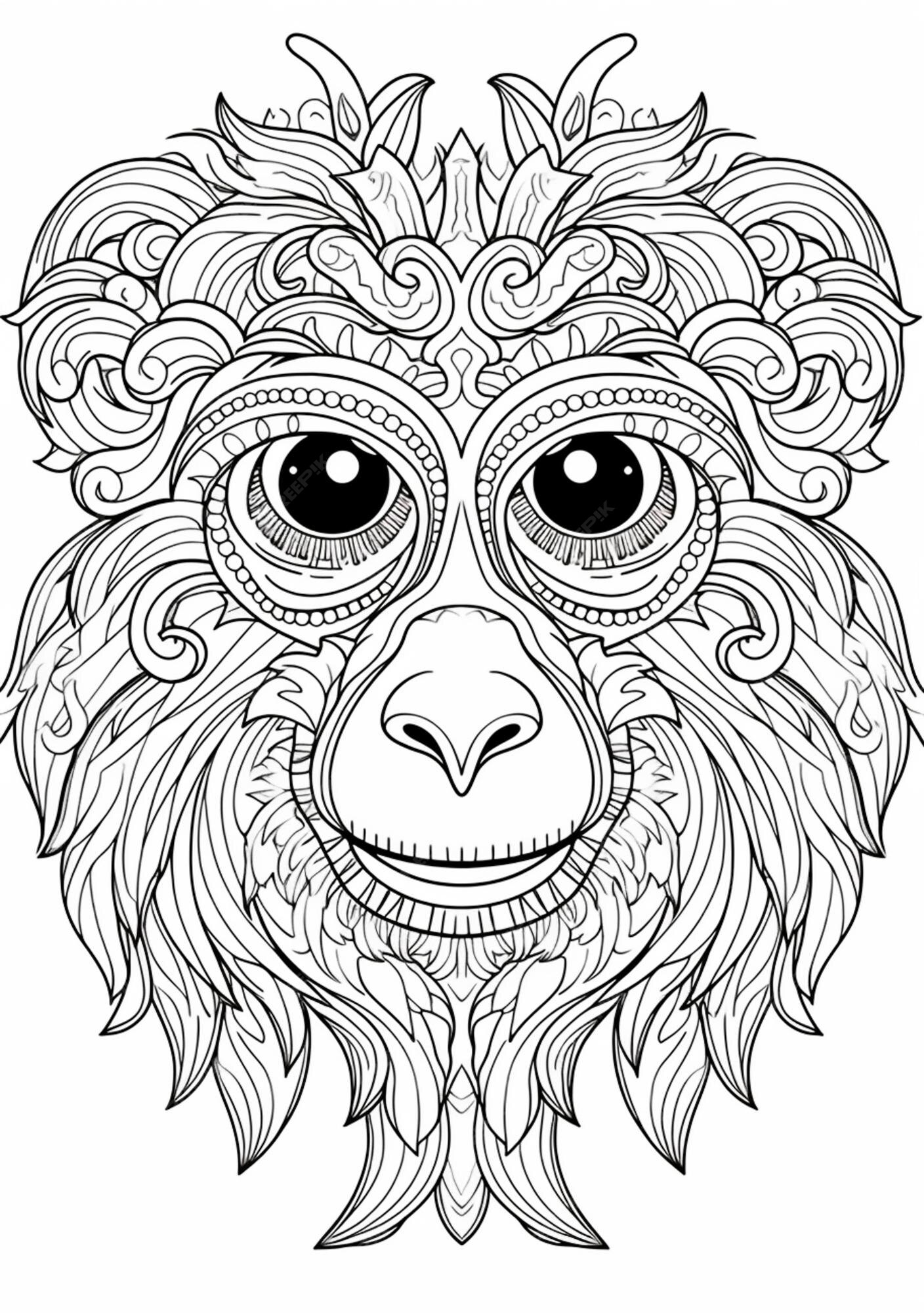 Premium AI Image A Monkey With A Big Face And Ornate Patterns On It premium-ai-image-a-monkey-with-a-big-face-and-ornate-patterns-on-it