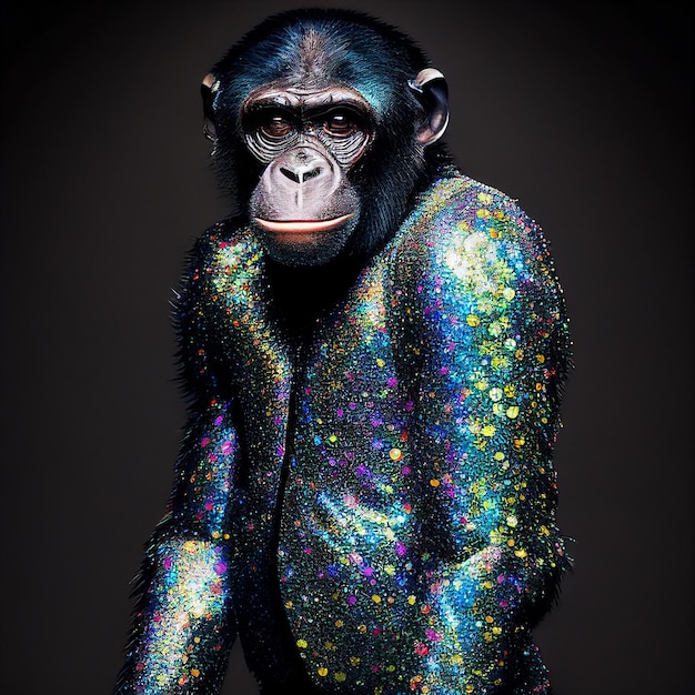 Foto una scimmia con il corpo ricoperto di brillantini.