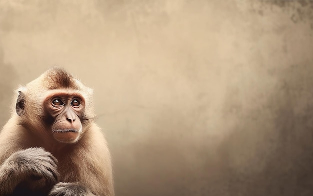 A monkey with a brown background