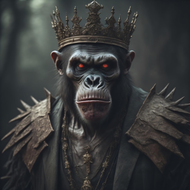 A monkey with a crown on his head and a crown on his head.