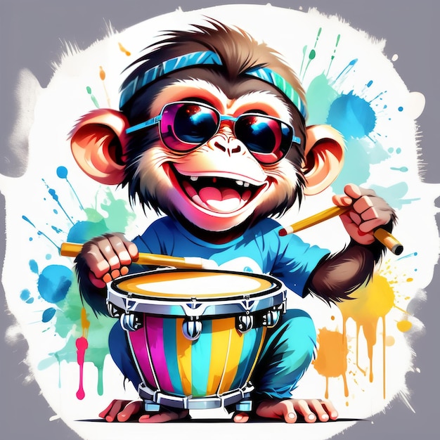 Photo monkey with a drum generative ai software