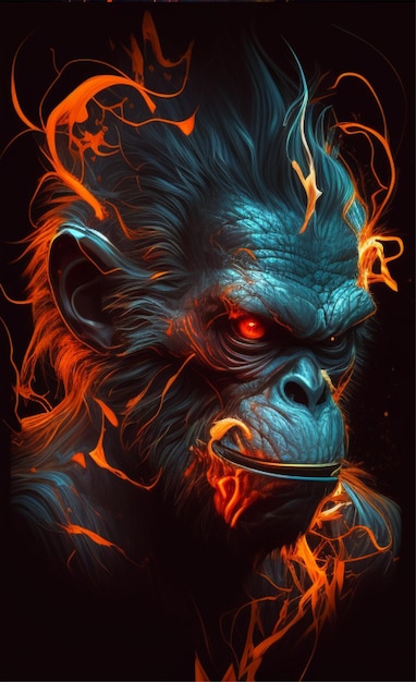 A monkey with fire on his face