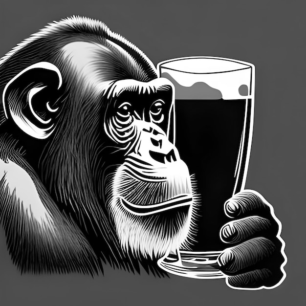 Monkey with glass of beer