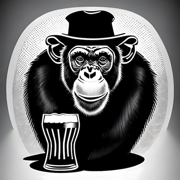 Monkey with hat and beer glass