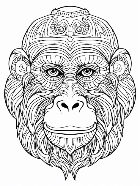 a monkey with a hat on his head coloring page generative ai