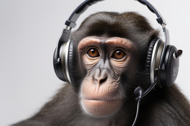 Foto una scimmia con le cuffie e un microfono