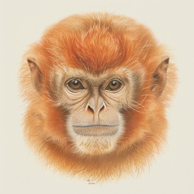 写真 オレンジ色のの絵を描いた猿