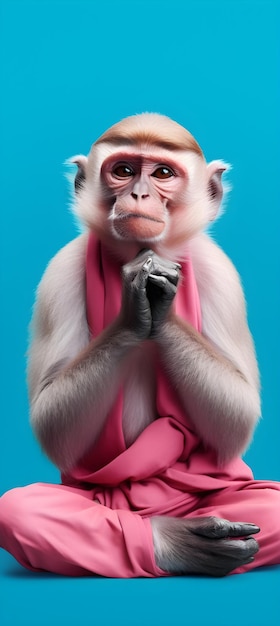 Photo monkey with a pink scarf and a scarf