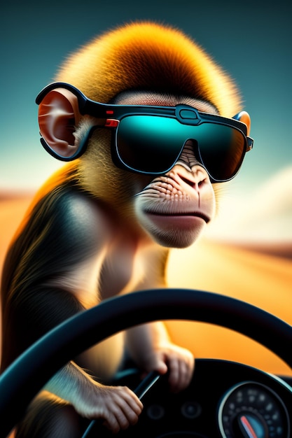 A monkey with sunglasses and a hat on