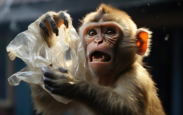 Фото monkey39s snack time от генеративного ии пластикового пакета