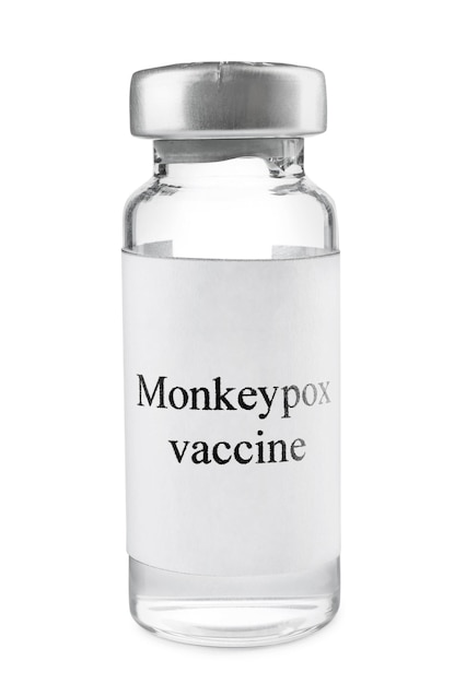 Photo monkeypox vaccine in glass vial isolated on white