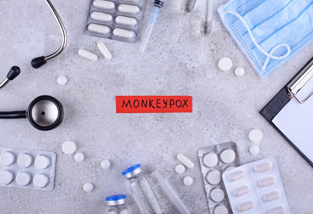 Monkeypox virus concept medical desk