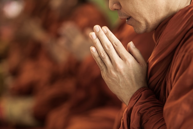 monks praying on buddhist ceremony in Thailand