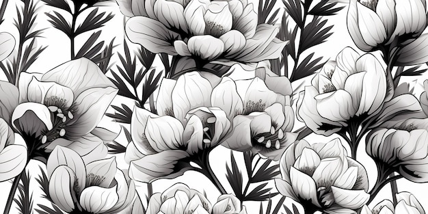 흑백 색의 모크스 후드 아코니 꽃 색칠 편안한 책