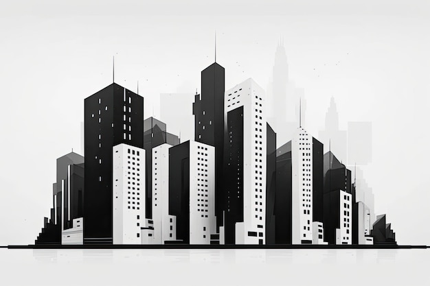 Monochromatic city skyline with towering skyscrapers Generative AI