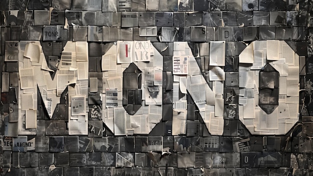 Photo monochromatic collage spelling mono with newspaper clippings