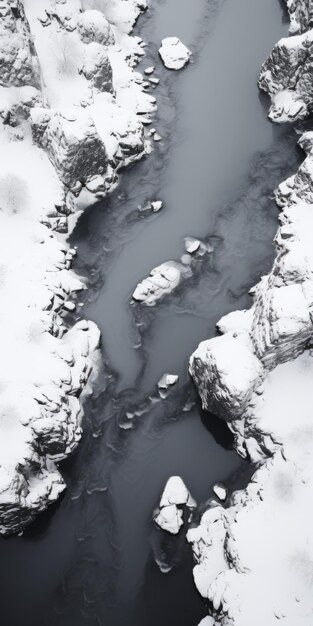 Monochromatic Contemplation Aerial View Of Glacial River In Snowy Desert