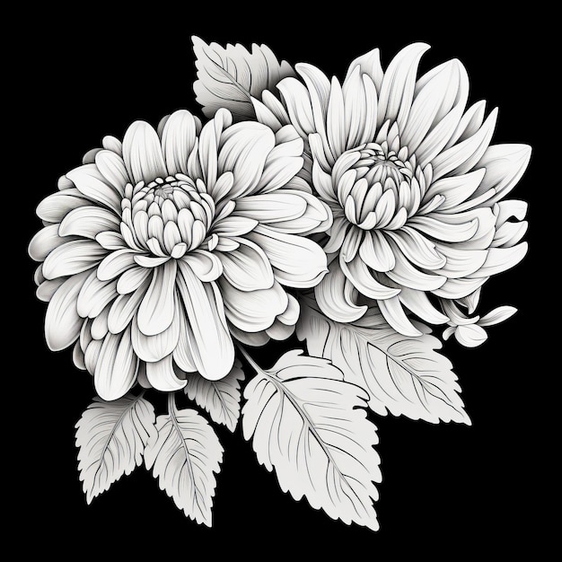 Premium AI Image | Monochromatic Flower Illustration On Black Background