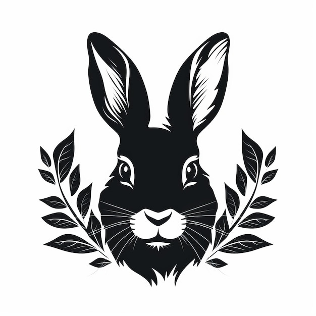 Monochromatic Graphic Design Black Rabbit With Laurel Wreath