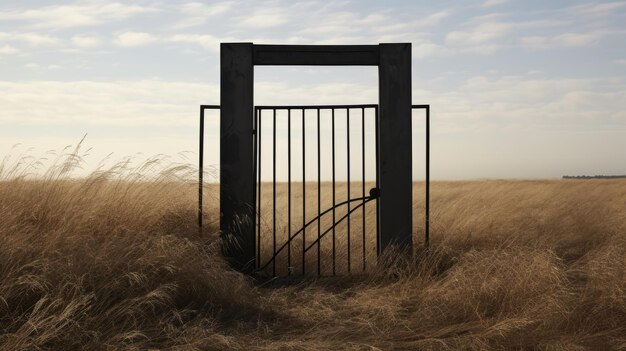 Foto porta minimalista monocromatica in un campo di erba alta