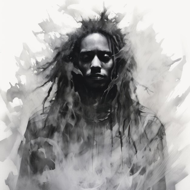 Monochromatic Minimalist Portrait Dreadlocked Man With Smoky Background