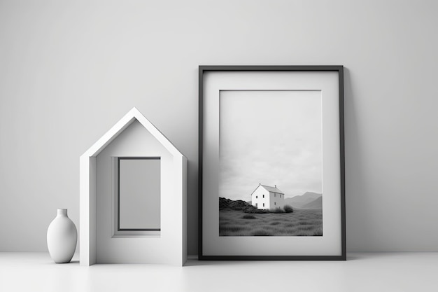 Photo monochromatic photo of a house with a white vase as a decorative element generative ai