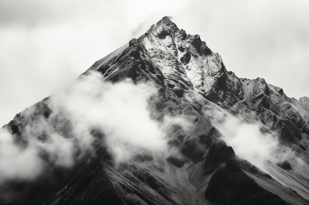 A monochromatic photograph capturing a majestic mountain range veiled in snow Generative Ai